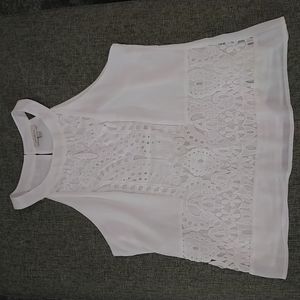 Skies Are Blue White Sleeveless Lace Detail Top L